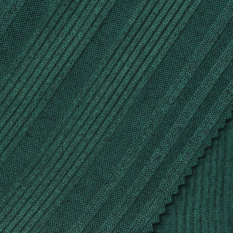Dark Green Vertical-Stripe Rib Knit, Polyester, 230 gsm