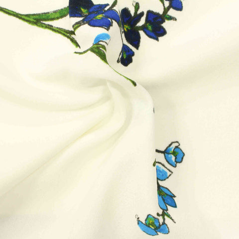 Blue Floral Linen-Look, Polyester