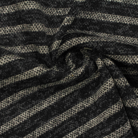 Dark Grey Horizontal-Stripe Rib Knit, Poly-Viscose, 260 gsm