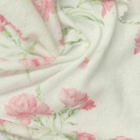 Pink Flowers Rib Knit, Cotton