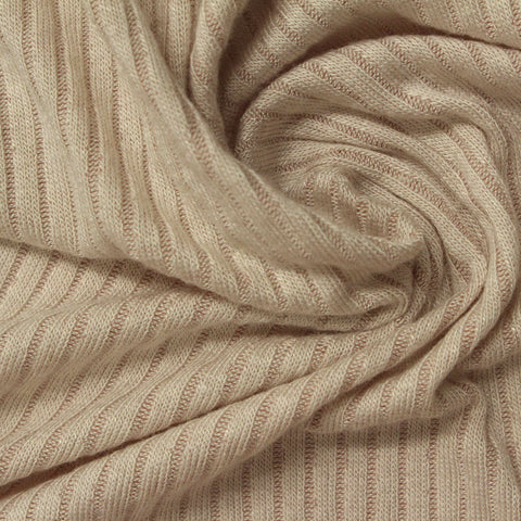 Polyester Viscose Stretch Rib Knit Fabric, 202 gsm — Beige