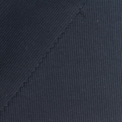 Cotton Stretch Rib Knit Fabric, 480 gsm — Navy