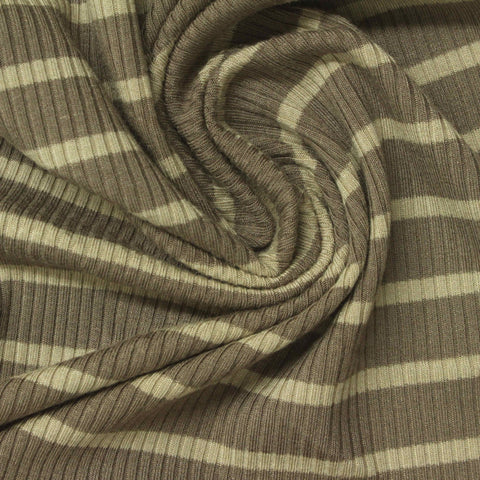 Olive Horizontal-Stripe Rib Knit, Viscose, 300 gsm