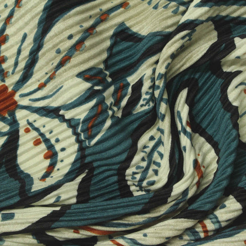 Teal Abstract Plissé, Polyester