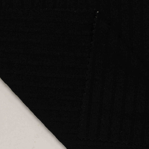 Brushed Polyester Viscose Stretch Rib Knit Fabric, 210 gsm, 145 cm — Black