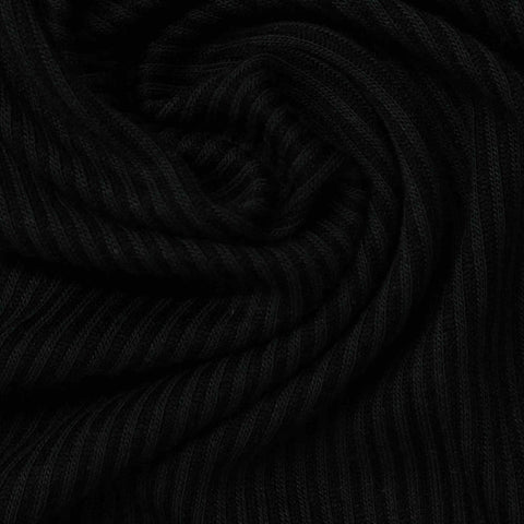 Viscose Polyester Rib Knit Fabric, 170 gsm, 185 cm — Black