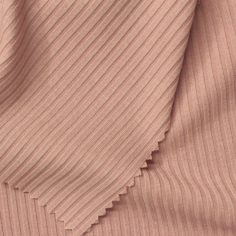 Polyester Viscose Stretch Rib Knit Fabric, 224 gsm, 145 cm — Pink