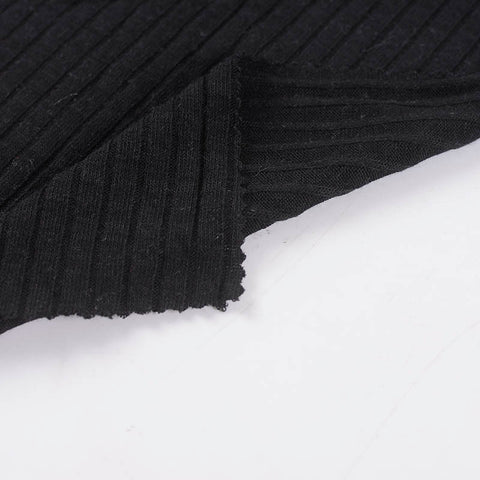 Striped Polyester Stretch Rib Knit Fabric — Black