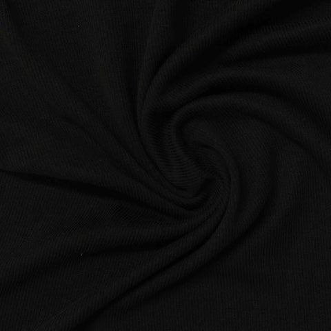 Washed Modal Polyester Rib Knit Fabric, 175 gsm, 150 cm — Black