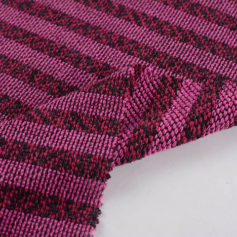 Magenta Horizontal-Stripe Chunky Knit, Polyester, 378 gsm