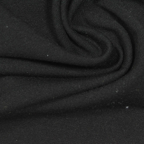 Polyester Viscose Stretch French Terry Fabric, 210 gsm, 160 cm — Black