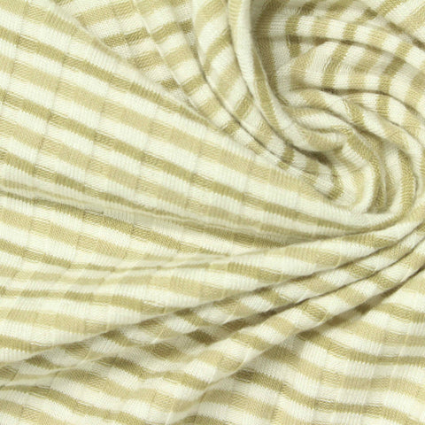 Beige Horizontal-Stripe Rib Knit, Viscose-Poly