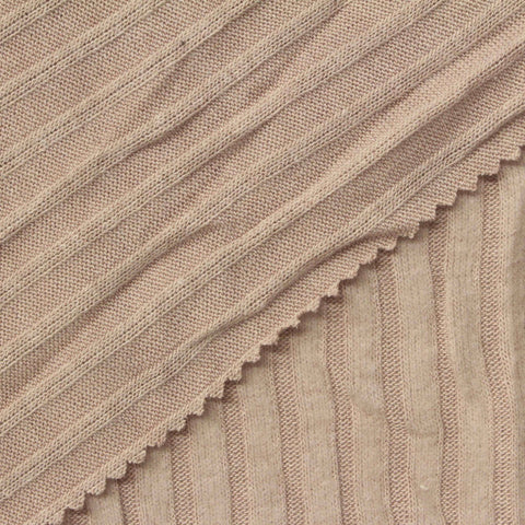 Brushed Polyester Viscose Stretch Rib Knit Fabric, 190 gsm, 160 cm — Beige