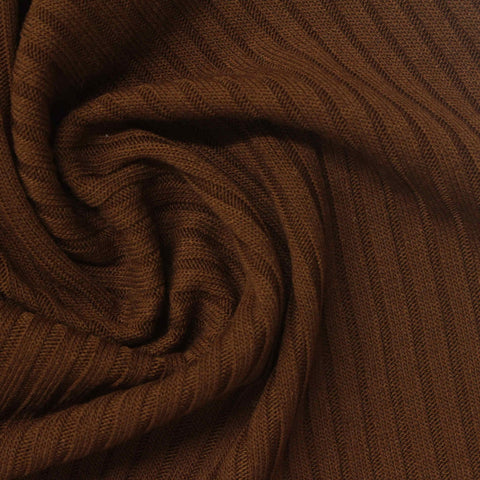 Polyester Viscose Stretch Rib Knit Fabric, 320 gsm, 155 cm — Brown