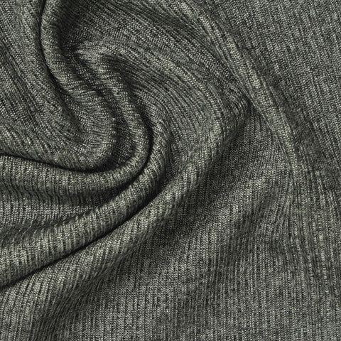 Heathered Grey Marl Rib Knit, Polyester, 310 gsm, 160 cm