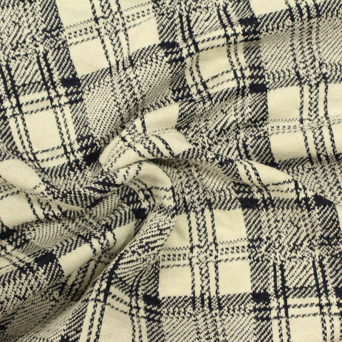 Cream Plaid Interlock Knit, Poly-Cotton
