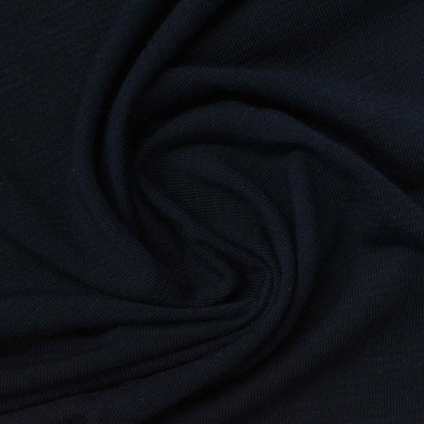 Striped Viscose Polyester Stretch Jersey Knit Fabric, 135 gsm, 180 cm — Navy