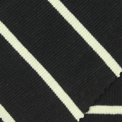 Striped Cotton Stretch Rib Knit Fabric, 300 gsm, 150 cm — Black