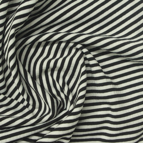 Black Horizontal-Stripe Jersey Knit, Polyester, 230 gsm, 155 cm