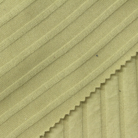 Brushed Polyester Viscose Stretch Rib Knit Fabric, 225 gsm, 155 cm — Green