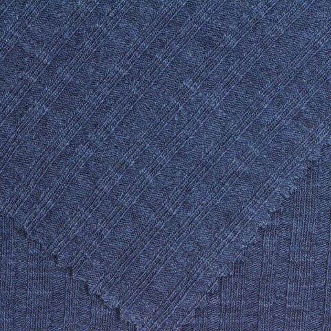 Blue Marl Rib Knit, Poly-Cotton, 260 gsm