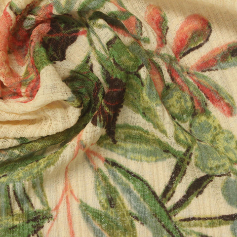 Green Leaves Rib Knit, Polyester, 130 gsm