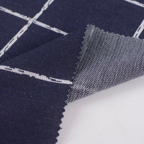 Navy Check Interlock Knit, Polyester