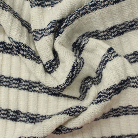 Dark Blue Textured-Stripe Chunky Knit, Viscose-Poly