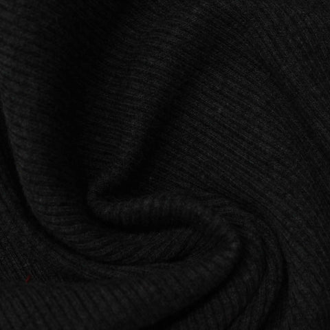Polyester Cotton Stretch Rib Knit Fabric, 372 gsm — Black