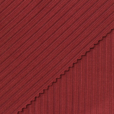 Polyester Viscose Stretch Rib Knit Fabric, 280 gsm, 140 cm — Red