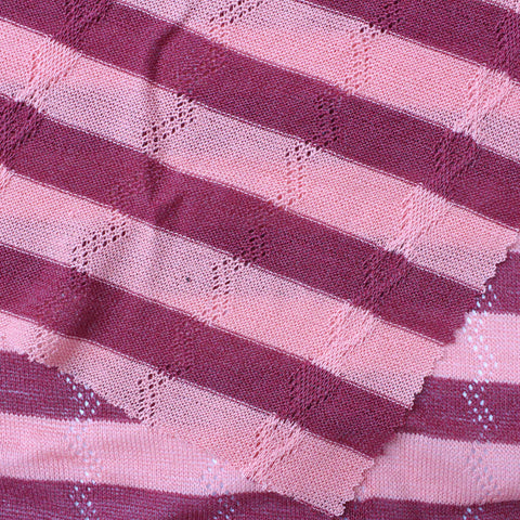 Pink Horizontal-Stripe Pointelle Knit, Viscose-Nylon, 171 gsm