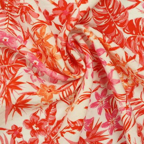 Pink Tropical-Flower Woven, Viscose
