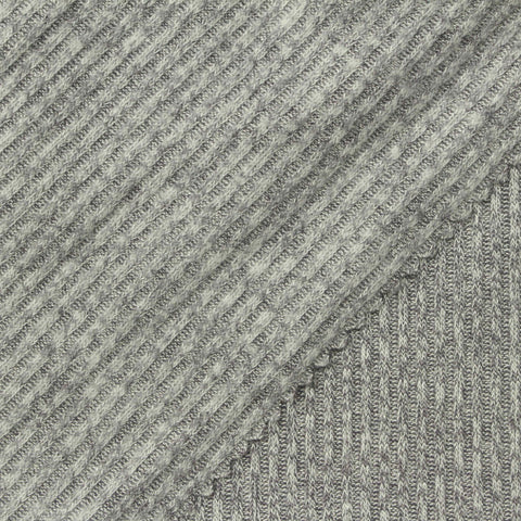 Grey Heathered-Marl Rib Knit, Viscose-Poly, 200 gsm