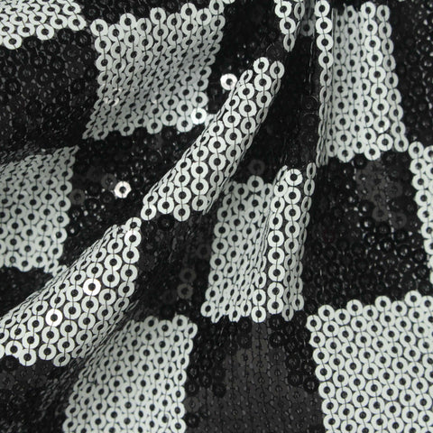 Bold Plaid Sequin Polyester Stretch Knit Fabric, 130 cm — Black