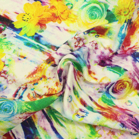 Pink Abstract-Floral Bengaline, Viscose-Nylon