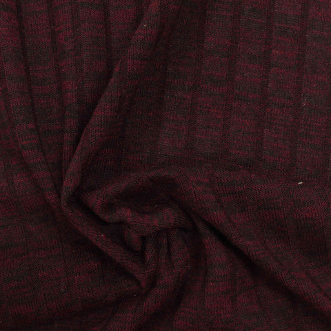 Dark Red Marl Rib Knit, Poly-Viscose, 189 gsm