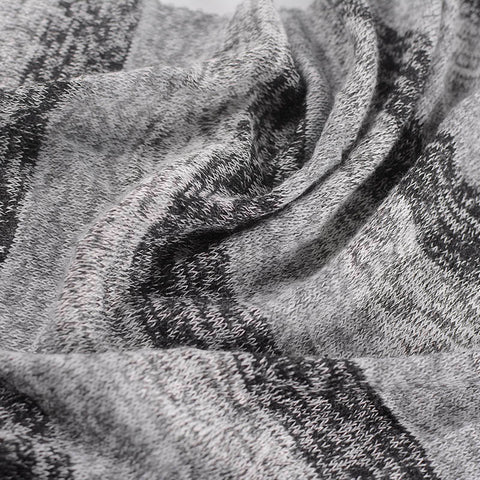Marled Grey Horizontal-Stripe Chunky Knit, Poly-Viscose, 136 gsm