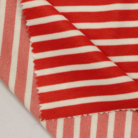 Red Horizontal-Stripe Interlock Knit, Polyester, 260 gsm