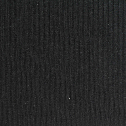 Polyester Viscose Stretch Rib Knit Fabric, 275 gsm — Black
