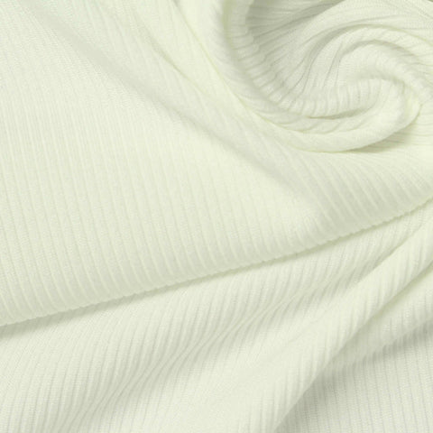 Polyester Stretch Rib Knit Fabric, 215 gsm, 165 cm — White