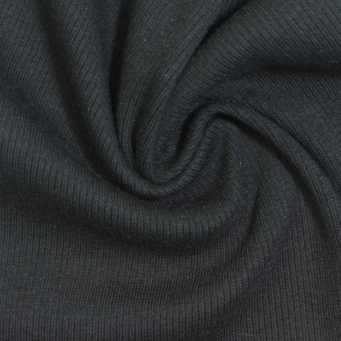 Polyester Cotton Stretch Rib Knit Fabric, 390 gsm, 130 cm — Black