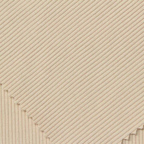 Polyester Viscose Stretch Rib Knit Fabric, 356 gsm, 120 cm — Beige