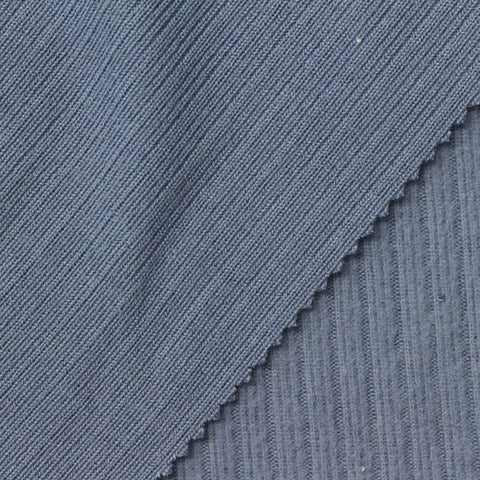 Polyester Viscose Stretch Rib Knit Fabric, 290 gsm, 145 cm — Blue