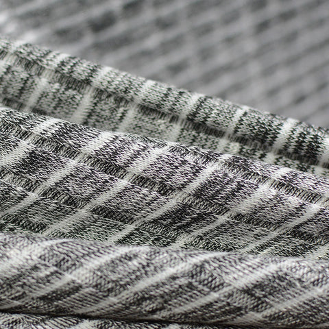 Marled Grey Check Rib Knit, Viscose-Poly