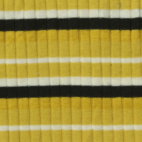 Yellow Horizontal-Stripe Rib Knit, Poly-Cotton