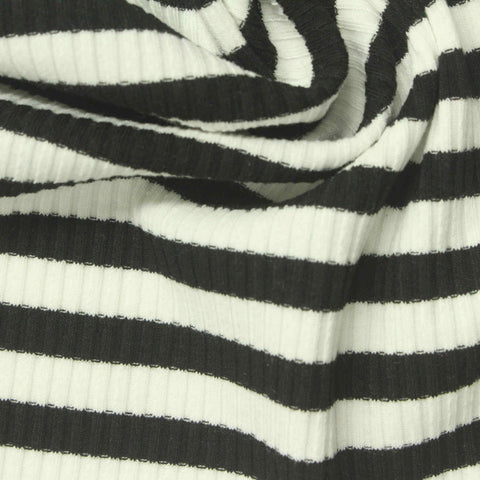 Black Horizontal-Stripe Rib Knit, Poly-Viscose, 270 gsm, 150 cm, ref EF-250722