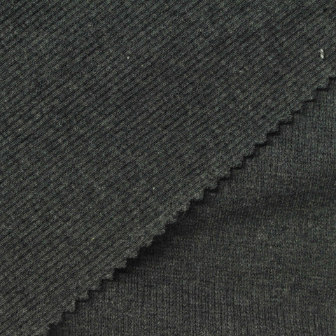 Dark Grey Heathered-Marl Rib Knit, Cotton, 350 gsm