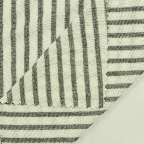 Grey Vertical-Stripe Rib Knit, Viscose-Poly