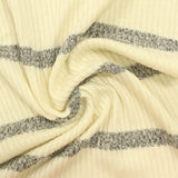 Cream Horizontal-Stripe Rib Knit, Viscose-Poly — photo 2