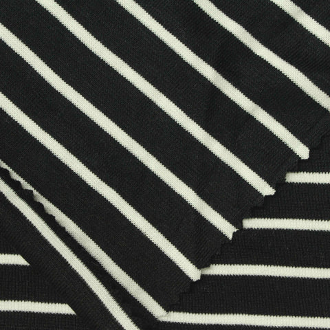 Black Horizontal-Stripe Rib Knit, Viscose, 240 gsm, 165 cm